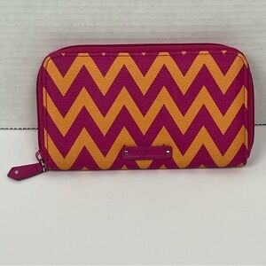Vera Bradley pink & orange Ziggy Zags accordion zip wallet.
